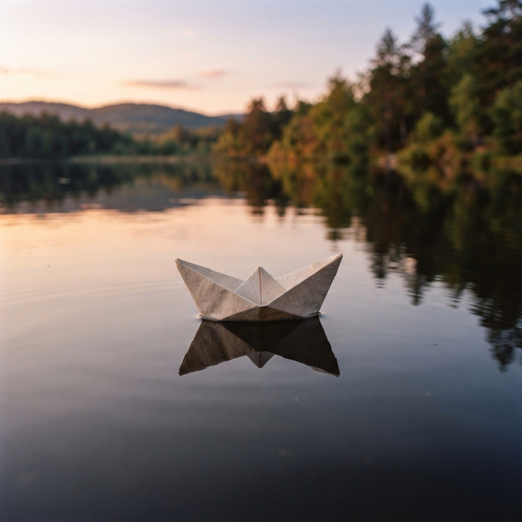 Papierboot auf stillem Wasser