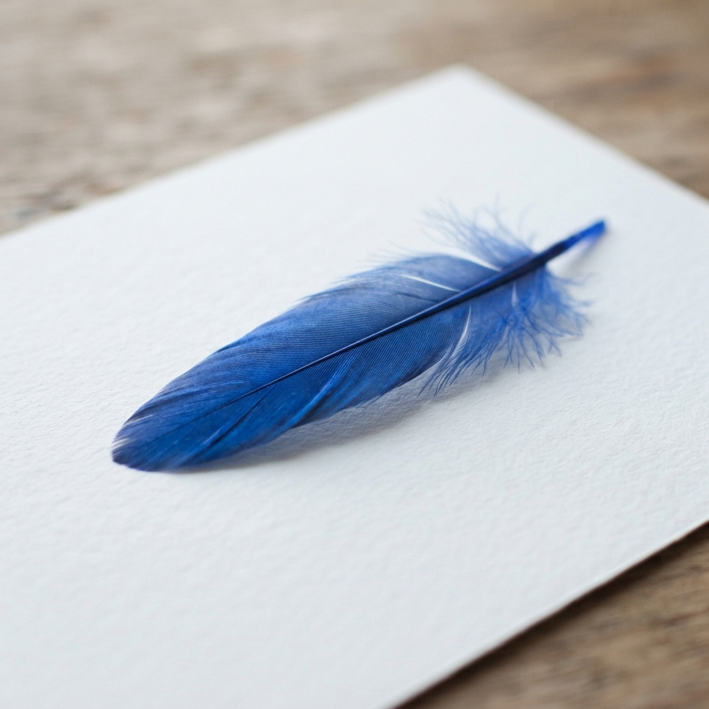 Blaue Feder auf Papier